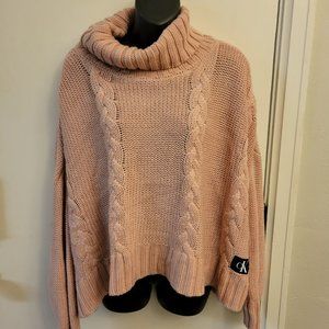 Calvin Klein Pink Chunk Knit Turtleneck Sweater